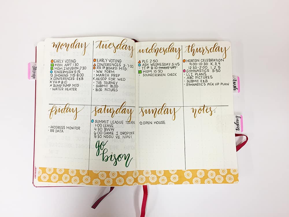 http://www.4onemore.com/wp-content/uploads/2018/01/bullet-journal-weekly-spread-ideas-4.jpg